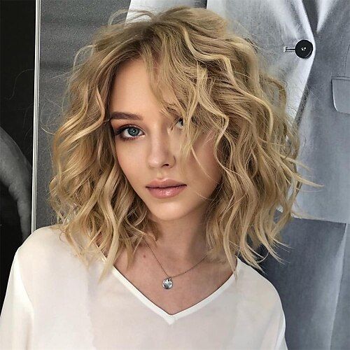 shoulder length haircut layered short ombre blonde wavy bob wigs